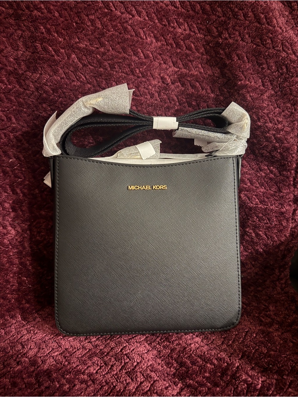 Michael Kors Black Saffiano Leather Crossbody with Gold Logo